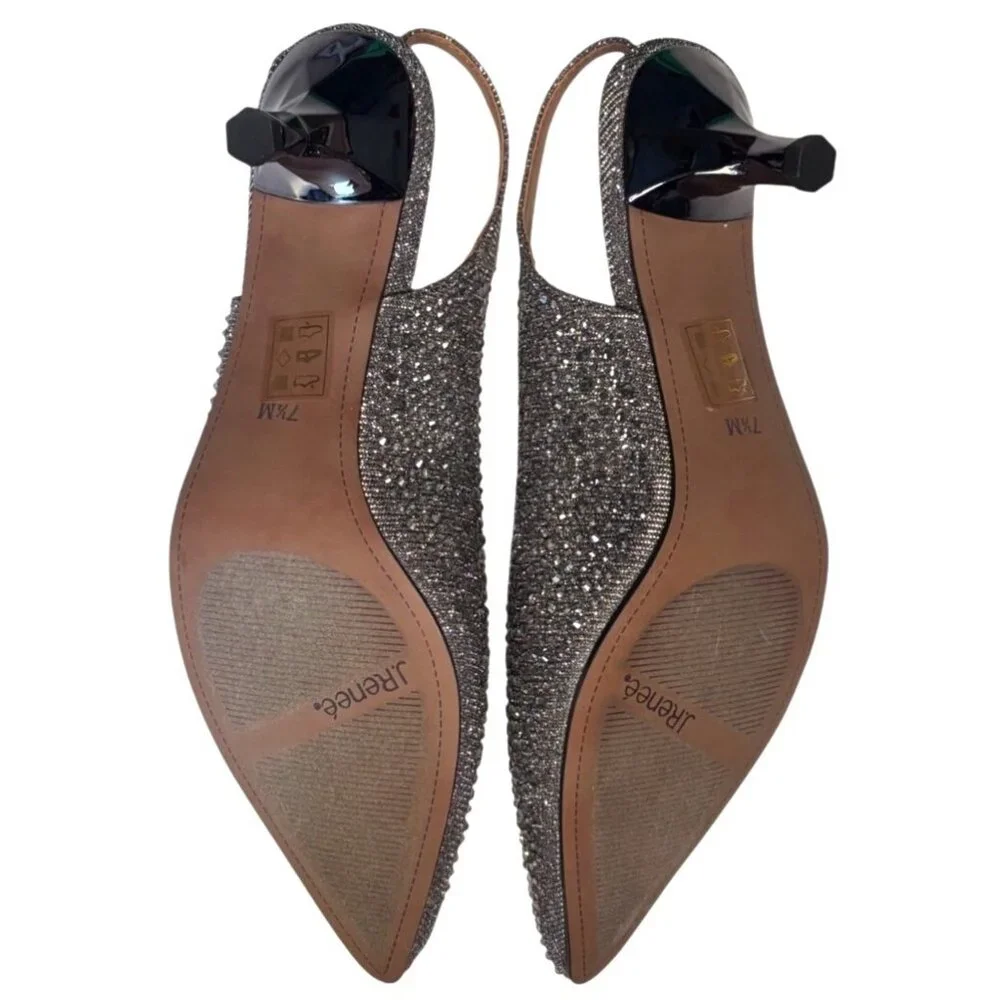 R J. Renee Ferryanne Rhinestone Glitter Fabric Slingback Pumps Silver 7.5 New - Picture 13 of 14